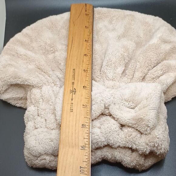Taupe Terry shower cap headcover with bow bonnet - Picture 3 of 3